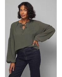 Wallis - Woven Tie Front Balloon Sleeve Blouse - Lyst