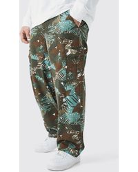 BoohooMAN - Plus Fixed Waist Relaxed Twill Camo Cargo Trouser - Lyst