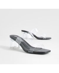 Boohoo - Wide Fit Clear Double Strap Low Block Heeled Mules - Lyst