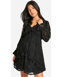 Boohoo - Maternity Burn Out Frill Detail Long Sleeve Mini Smock Dress - Lyst