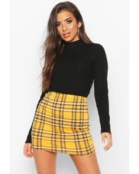 Boohoo Minijupe En Jersey Basique À Carreaux Tartan - moutarde - 44, Moutarde - Multicolore