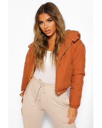 Boohoo Petite Hooded Crop Padded Coat - Orange