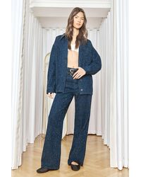 Boohoo - Boucle High Waist Denim Wide Leg Jean - Lyst