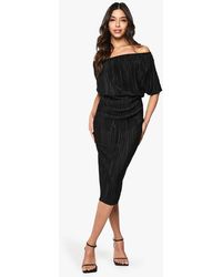 Boohoo - Plisse Off The Shoulder Midi Dress - Lyst
