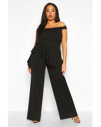 Boohoo Plus Off Shoulder Ruffle Peplum Jumpsuit - Black