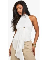 Boohoo - Mesh High Neck Trim Detail Drape Top - Lyst