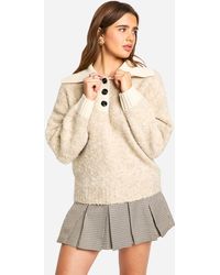 Boohoo - Knitted Oversized Rib Collar Button Up Jumper - Lyst