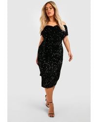 Boohoo - Plus Sequin Off The Shoulder Wrap Midi Dress - Lyst