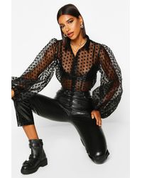 Boohoo Chemisier À Manches Ballon À Pois En Organza - Noir