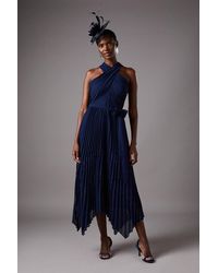 Coast - Pleated Halter Neck Lace Insert Midi Dress - Lyst