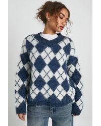 Boohoo - Premium Super Soft Brushed Knit V Neck Argyle Oversized Jumper - Lyst