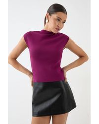 MissPap - Premium High Neck Knitted Capped Sleeve Top - Lyst
