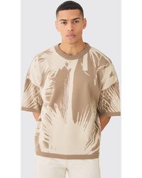 BoohooMAN - Oversized Tonal Abstract Drawing Knitted T-shirt - Lyst