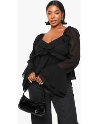 Boohoo - Plus Chiffon Ruffle Blouse - Lyst