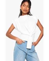 Boohoo - Crepe Knot Cowl Neck Blouse - Lyst