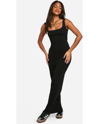 Boohoo - Lace Trim Rib Square Neck Maxi Dress - Lyst