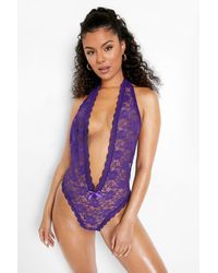 Boohoo Heart Cut Out Back Lace One Piece - Purple