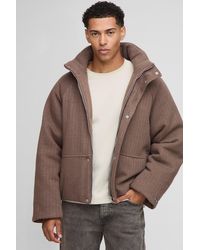 Boohoo - Oversized Mini Knitted Textured Detachable Hooded Puffer Jacket - Lyst