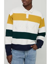 BoohooMAN - Oversized Boxy Stripe Embroidered Rugby Polo Sweatshirt - Lyst