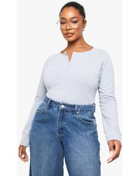 Boohoo - Plus Cotton Henley Button Down Boxy Top - Lyst