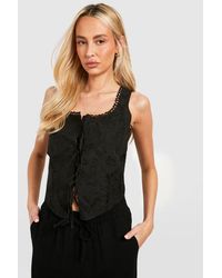 Boohoo - Tall Broderie Lace Up Top - Lyst
