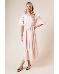 Dorothy Perkins - Petite Cutwork Ruffle Puff Sleeve Midi Dress - Lyst