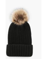 Boohoo - Rib Knit Beanie With Large Faux Fur Pom - Lyst