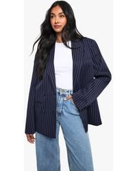 Boohoo - Pinstripe Double Breasted Oversized Tailored Blazer - Lyst