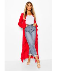 Boohoo Woven Crepe Ruffle Detail Maxi Kimono - Red