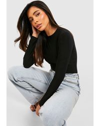 Boohoo - Double Layer Slinky Long Sleeve Crew Neck One Piece - Lyst