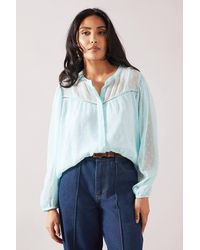 Wallis - Petite Dobby Button Collarless Blouse - Lyst