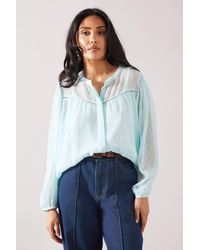 Wallis - Petite Dobby Button Collarless Blouse - Lyst