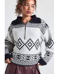 Boohoo - Half Zip Aztec Print Oversized Jumper - Lyst