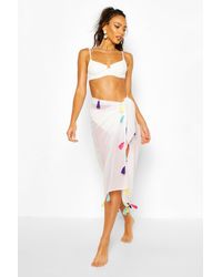 Boohoo Paréo De Plage À Pampilles À Porter De Plusieurs Façons - Blanc