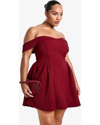 Boohoo - Plus Off The Shoulder Pleated Skater Dress - Lyst