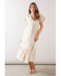Wallis - Linen Trim Detail Buttoned Midi Dress - Lyst