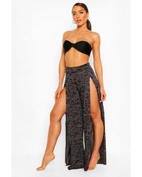 Boohoo Womens Jersey-Strandhose Mit Beinschlitz Und Ausbrennermuster - Schwarz