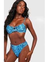 Boohoo - Blue Snake Ruched Underwired Bikini Top - Lyst