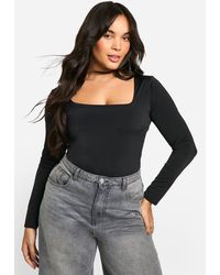 Boohoo - Basics Plus Double Layer Slinky Square Neck One Piece - Lyst
