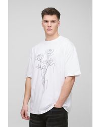 BoohooMAN - Tall Oversized Extended Neck Floral Line Drawing Print T-shirt - Lyst