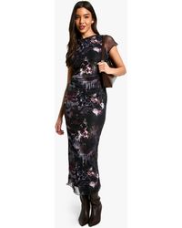 Boohoo - Abstract Floral Ruched Mesh Midaxi Dress - Lyst