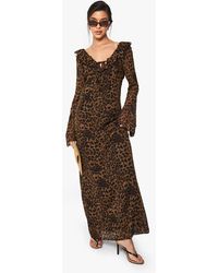 Boohoo - Leopard Chiffon Ruffle Shift Maxi Dress - Lyst