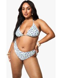 Boohoo - Plus Ditsy Floral Beaded Asymmetric Tie Side Bikini Brief - Lyst