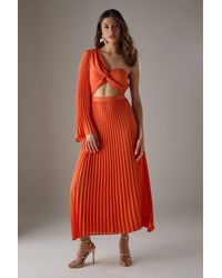 Warehouse - Chiffon Pleated One Shoulder Cut Out Midi Dress - Lyst