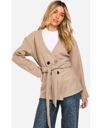 Boohoo - Wool Look Belted Jacket - Lyst
