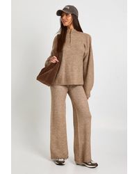 Boohoo - Super Soft Zip Neck Oversized Sweater And Wide Leg Trouser Co-Ord - Lyst