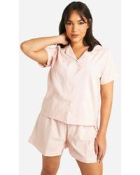 Boohoo - Plus Cotton Stripe Button Down Shirt And Short Pyjama Set - Lyst