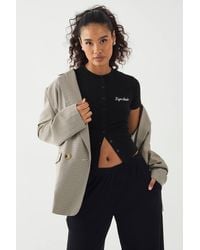 DSGN Studio - Script Embroidery Ribbed Button Through Short Sleeve Top - Lyst
