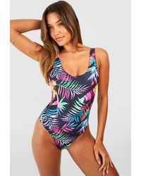 Boohoo - Tropical Tummy Control Scoop Swimsuit - Lyst