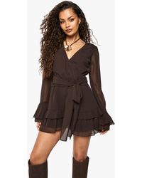Boohoo - Flare Sleeve Chiffion Wrap Playsuit - Lyst